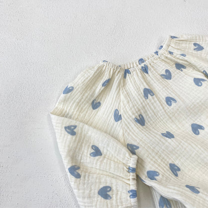 Summer and Autumn Arrival Baby Girls Long Sleeves Hearts Pattern Thin Bodysuit