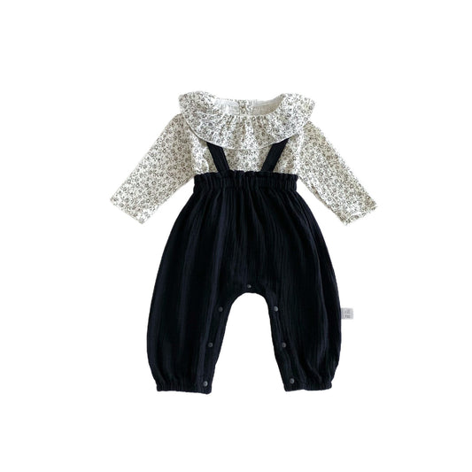 Spring and Autumn Baby Kids Girls Floral Long Sleeves Top and Plain Sleeveless Overalls Clothing Set, MyKids-USA®, Baby & Toddler Outfits, MyKids-USA -  -  -  -  -  -  - .