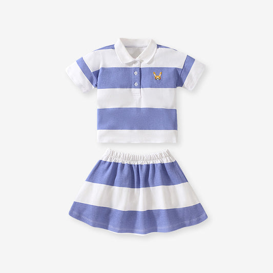 Summer Baby Kids Girls Animals Cartoon Logo Striped Polo Shirt And Skirt Clothing Set, MyKids-USA®, Baby & Toddler Outfits, MyKids-USA -  -  -  -  -  -  - 