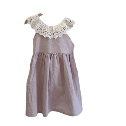 Summer Hot Selling Baby Kids Girls Sleeveless Hollow Out Collar Princess Dress
