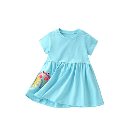 Summer Arrival Cartoon Rainbow Pattern Short Sleeves Dress for Stylish Girls, MyKids-USA®, Baby & Toddler Dresses, MyKids-USA - Size/Age - 100 (2-3Y) - Color - Blue -  -  - TR2505101943-A