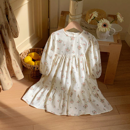 Arrival Autumn Girls French Style Cute Flowers Pattern Long Sleeves Dress, MyKids-USA®, Baby & Toddler Dresses, MyKids-USA - Size/Age - 90 (12-24M) - Color - Beige -  -  - TR2508272221-A