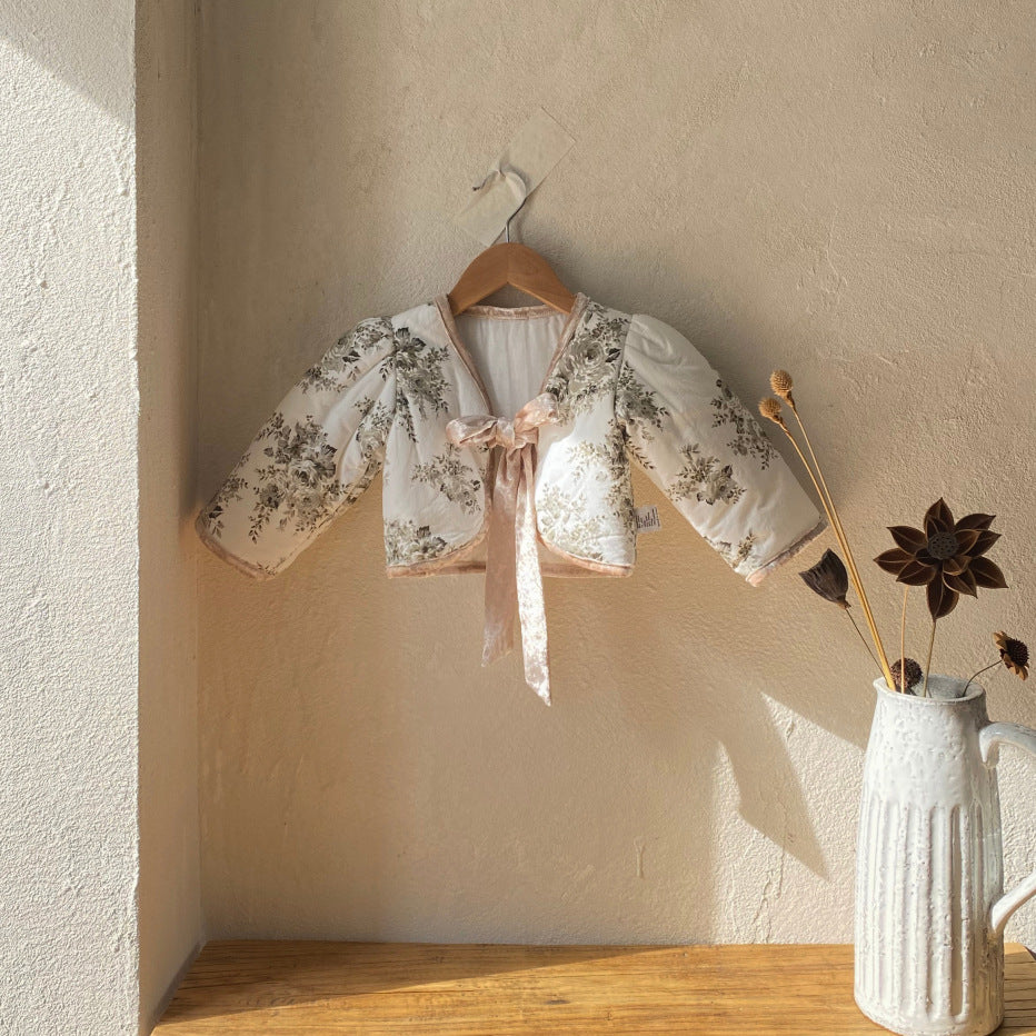 Winter and Spring Arrival Baby Girls Long Sleeves Floral Pattern Butterfly-bow Tied Coat, MyKids-USA®, Baby & Toddler Coats & Jackets, MyKids-USA - Size/Age - 73 (6-9M) - Color - Grey -  -  - TR2601102122-A.