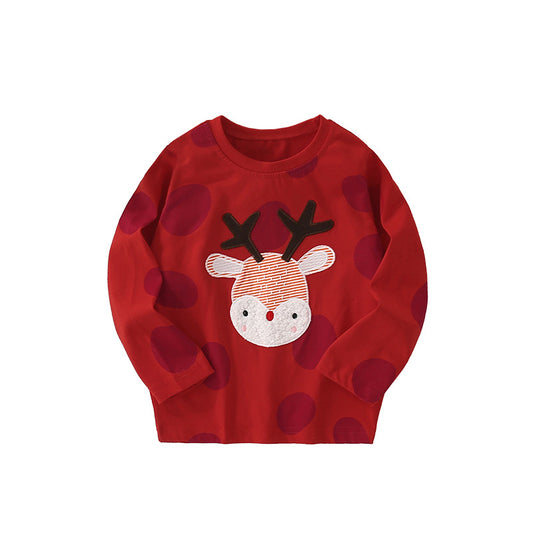 Autumn and Spring Arrival Christmas Cartoon Pattern Long Sleeves Pullover for Stylish Girls, MyKids-USA®, Sweaters, MyKids-USA - Size/Age - 100 (2-3Y) - Color - Red -  -  - TR2509142207-A