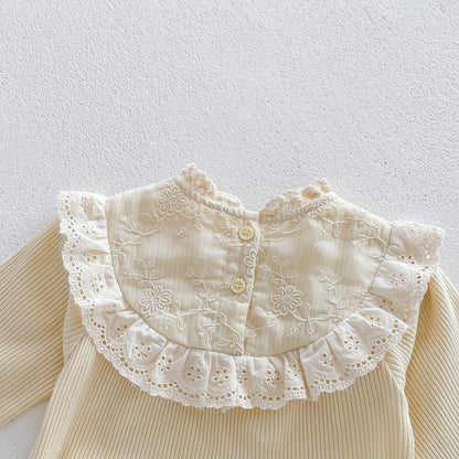 Baby Girls In Autumn Lace Round-Collars Long Sleeve With Hat One Piece