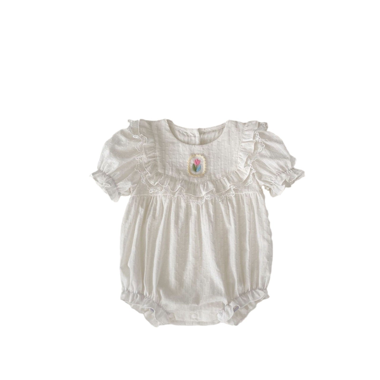 Summer Baby Girls Flower-Embroidered Short Sleeves White Onesies, MyKids-USA®, Baby One-Pieces, MyKids-USA - Size/Age - 66 (3-6M) - Color - White -  -  - TR2403172357-A