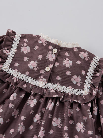 Spring and Autumn Floral Printed Long-sleeved Dress with Lace Neck for Stylish Girls, MyKids-USA®, Baby & Toddler Dresses, MyKids-USA -  -  -  -  -  -  - 