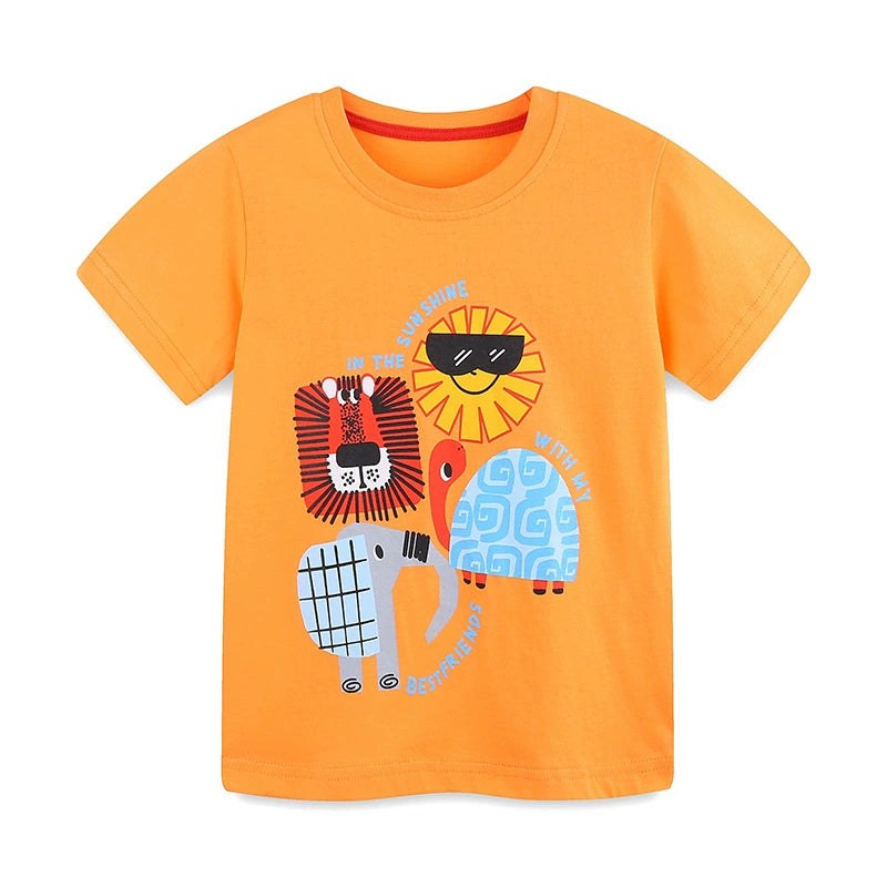 Summer Boys’ Jungle Animals Cartoon Pattern T-shirt in European and American Style, MyKids-USA®, Baby & Toddler Tops, MyKids-USA - Size/Age - 90 (12-24M) - Color - Orange -  -  - TR2505291044-A