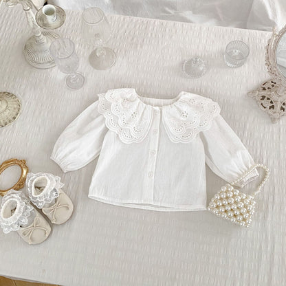 Autumn Arrival Baby Kids Girls Comfortable Simple Solid Color Long Sleeves Hollow-out Collar Top Shirt, MyKids-USA®, Baby & Toddler Outerwear, MyKids-USA - Size/Age - 66 (3-6M) - Color - Beige -  -  - TR2408100935-A