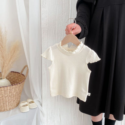 Summer Arrival Baby Kids Girls Cute Solid Color Hollow-out Pattern Fly Sleeves Top, MyKids-USA®, Baby & Toddler Tops, MyKids-USA - Size/Age - 80 (9-12M) - Color - Beige -  -  - TR2506141048-B