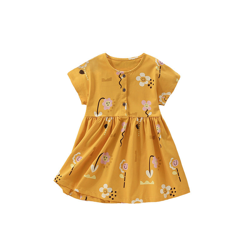 Summer Arrival Flowers Cartoon Pattern Short Sleeves Cute Dress for Stylish Girls, MyKids-USA®, Baby & Toddler Dresses, MyKids-USA - Size/Age - 110 (3-5Y) - Color - Yellow -  -  - TR2506272325-A