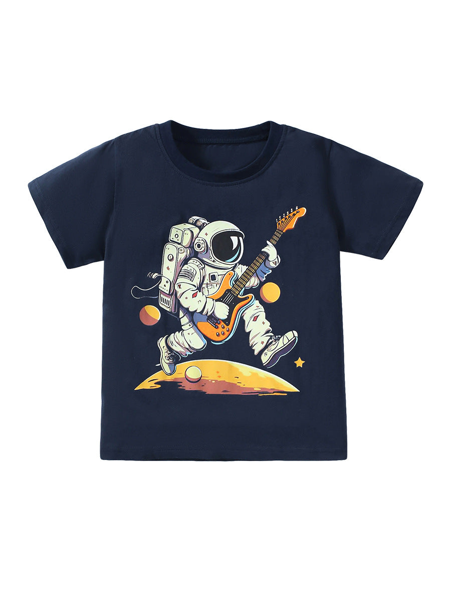Boys’ Astronaut Cartoon Print T-Shirt In European And American Style For Summer