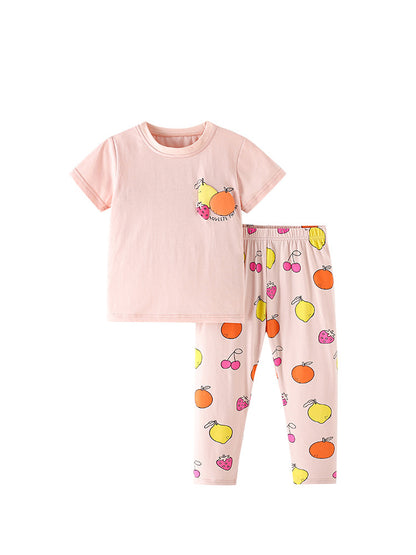Arrival Summer Baby Kids Girls Short Sleeves Fruits Pattern T-shirt and Pants Clothing Set