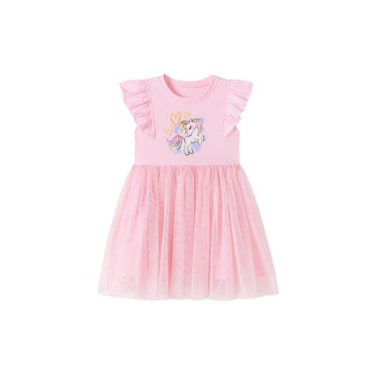 Summer Arrival Unicorn and Stars Cartoon Pattern Fly Sleeves Tulle Patchwork Dress for Stylish Girls, MyKids-USA®, Baby & Toddler Dresses, MyKids-USA - Size/Age - 90 (12-24M) - Color - Pink -  -  - TR2601251634-A.
