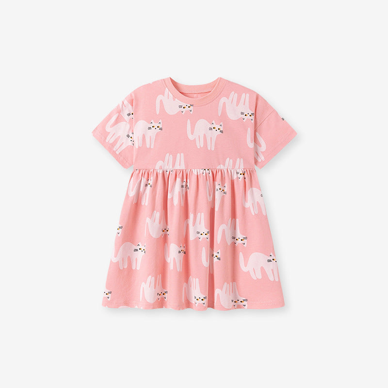 Summer Arrival Cartoon Pattern Short Sleeves Dress for Stylish Girls, MyKids-USA®, Baby & Toddler Dresses, MyKids-USA - Size/Age - 90 (12-24M) - Color - Pink -  -  - TR2602031545-A.
