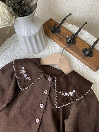 MyKids-USA® Design Autumn Baby Kids Girls Long Sleeves Flowers Embroidered Collar Shirt