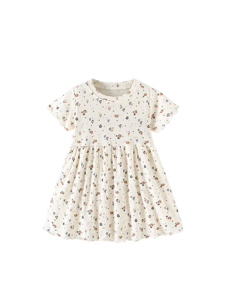 Summer Baby Kids Girls Short Sleeves Shells Pattern Dress