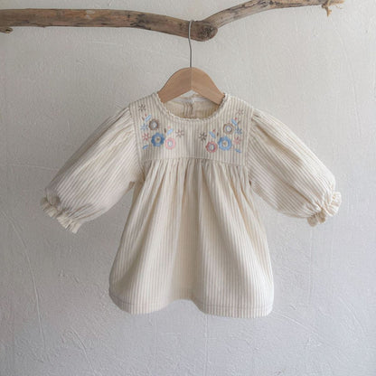 MyKids-USA® Adorable Baby Lace Trim Neck Bodysuit and Flowers Embroidered Girls’ Dress – Princess Sister Matching Set