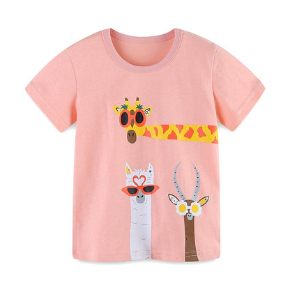 Summer Girls’ Cartoon Animals Pattern T-shirt in European and American Style, MyKids-USA®, Baby & Toddler Tops, MyKids-USA -  -  -  -  -  -  - 