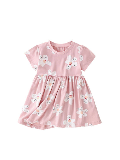Spring And Summer Baby Girls Short Sleeves Floral Pink Dress, MyKids-USA®, Baby & Toddler Dresses, MyKids-USA - Size/Age - 90 (12-24M) - Color - Pink -  -  - TR2401101624-A