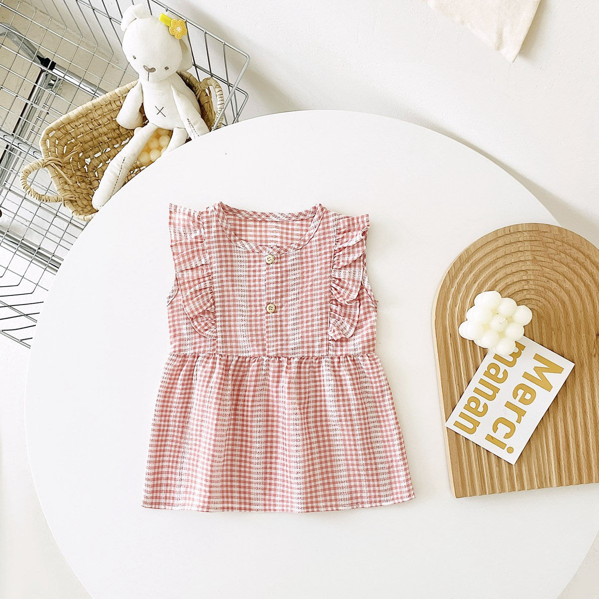 Arrival Summer Baby Girls Plaid Sleeveless Cotton Dress, MyKids-USA®, Baby & Toddler Dresses, MyKids-USA - Size/Age - 80 (9-12M) - Color - Pink -  -  - TR2403202256-C