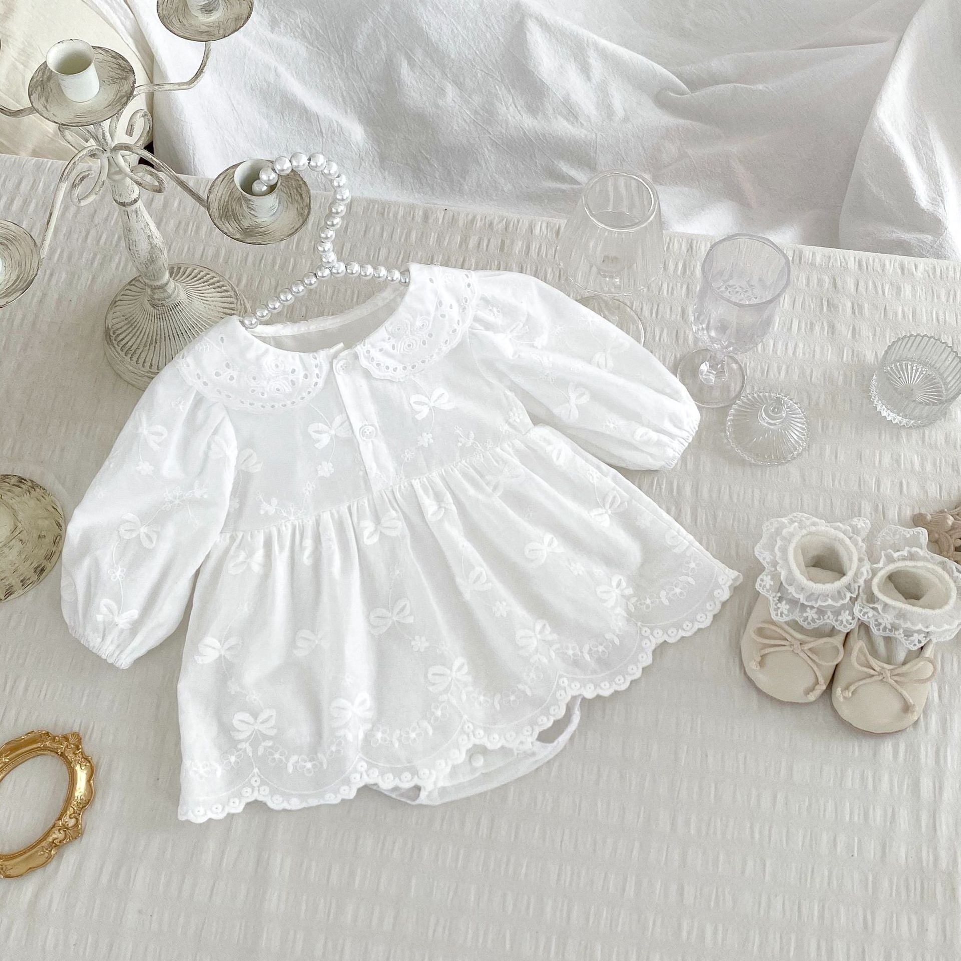 Arrival Baby Girls Long Sleeves Solid Color Bows and Flowers Embroidered Bodysuits Onesies, MyKids-USA®, Baby & Toddler Dresses, MyKids-USA -  -  -  -  -  -  - 