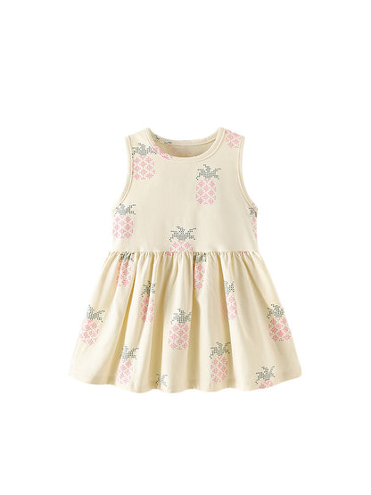 Summer Baby Kids Girls Sleeveless Fruits Pattern Dress