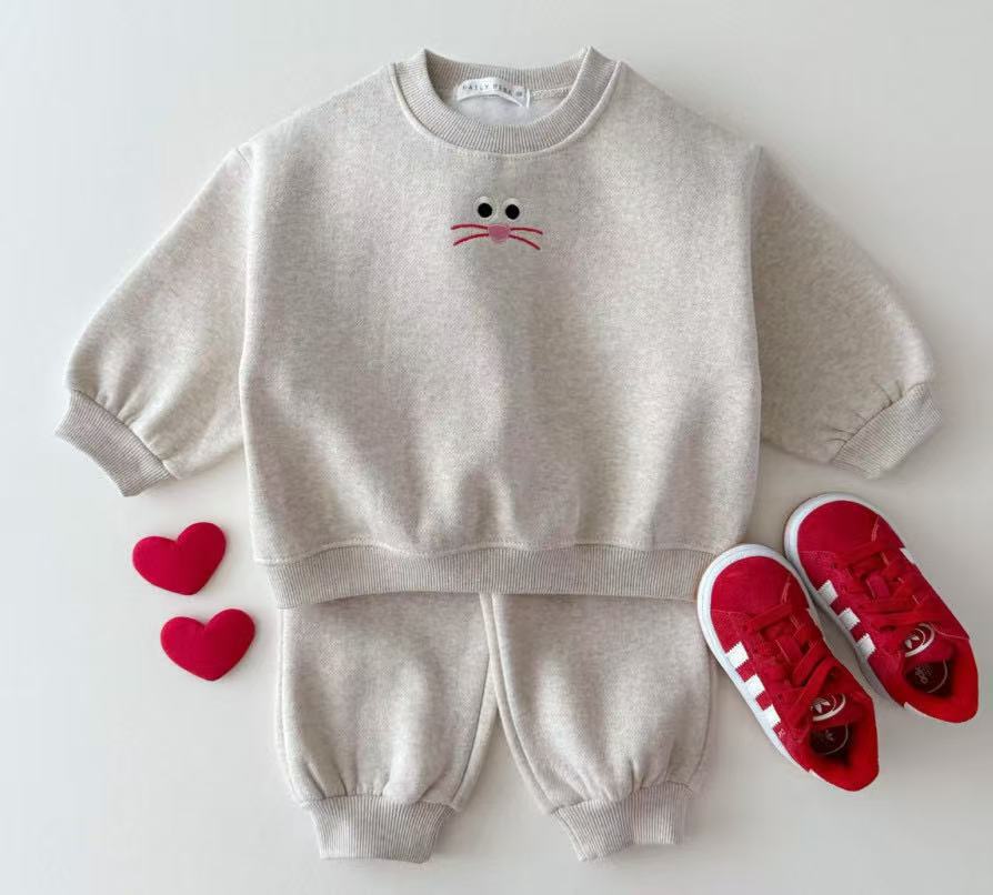 Autumn Baby Kids Unisex Casual Cartoon Face Embroidered Pattern Long Sleeves Top Pullover and Pants Clothing Set, MyKids-USA®, Baby & Toddler Outfits, MyKids-USA -  -  -  -  -  -  - 
