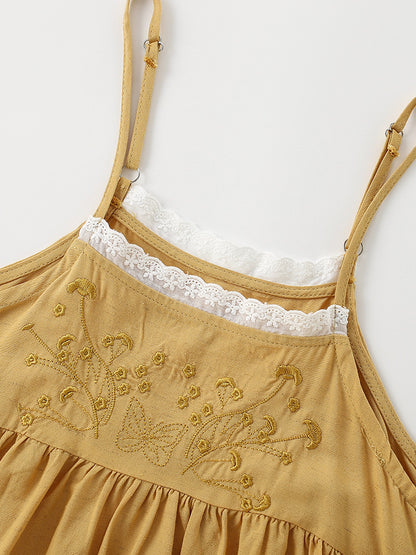 Summer Baby Kids Girls Sleeveless Flowers Pattern Lace Trim Dress