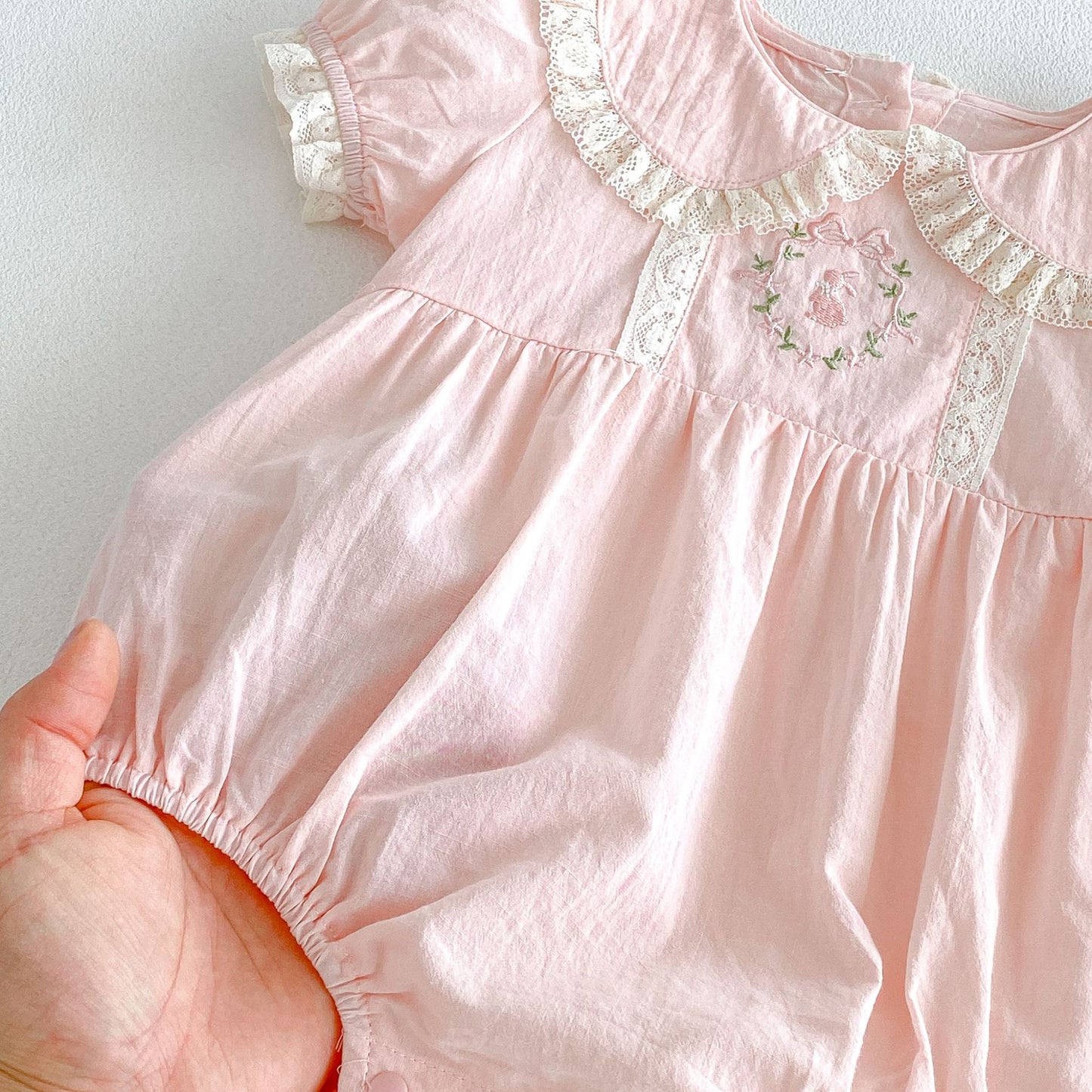 Summer Arrival Baby Girls Short Sleeves Embroidery Pattern Lace Trim Bodysuit, MyKids-USA®, Baby & Children's One-Pieces, MyKids-USA -  -  -  -  -  -  - .