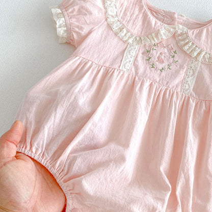 Summer Arrival Baby Girls Short Sleeves Embroidery Pattern Lace Trim Bodysuit, MyKids-USA®, Baby & Children's One-Pieces, MyKids-USA -  -  -  -  -  -  - .