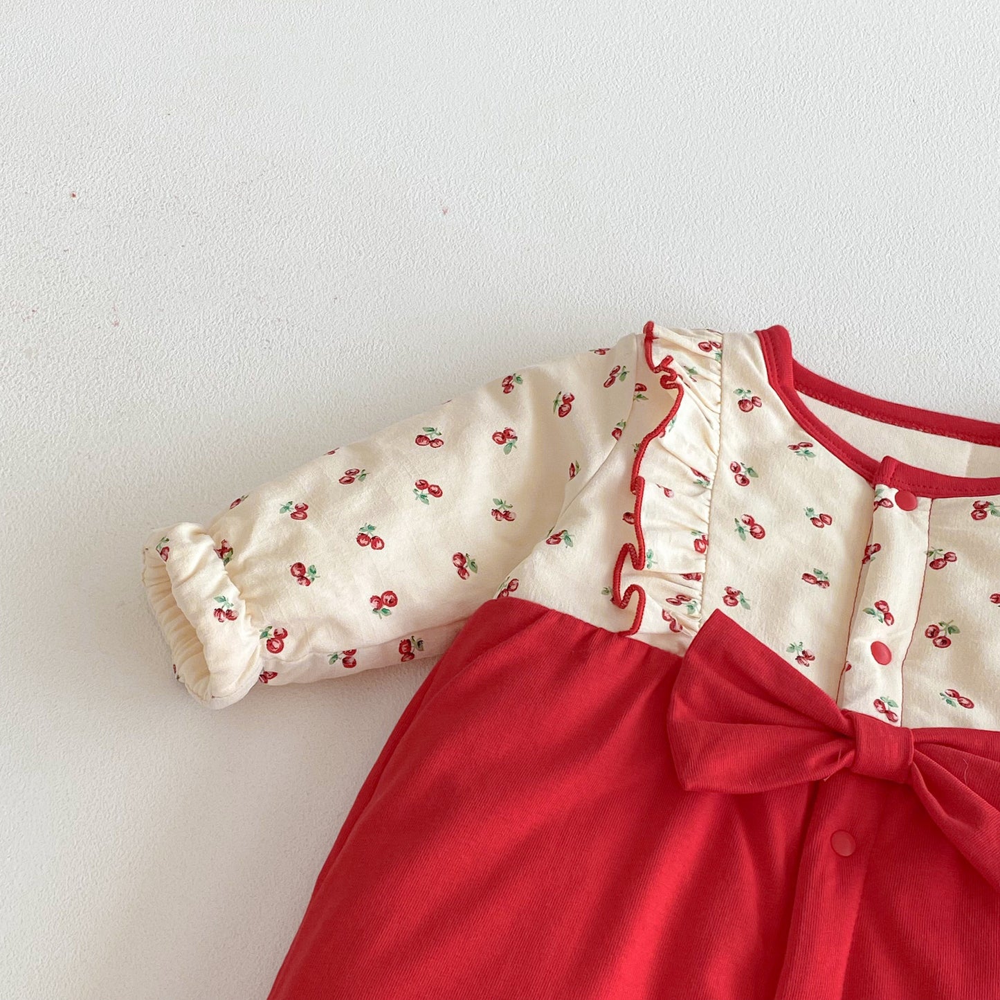 Autumn and Winter Arrival Baby Girls Long Sleeves Cherry Pattern Color Patchwork Rompers, MyKids-USA®, Baby One-Pieces, MyKids-USA -  -  -  -  -  -  - .