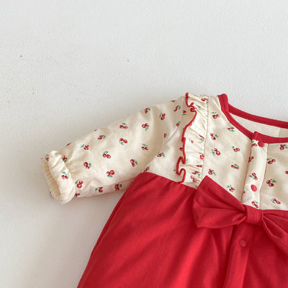 Autumn and Winter Arrival Baby Girls Long Sleeves Cherry Pattern Color Patchwork Rompers, MyKids-USA®, Baby One-Pieces, MyKids-USA -  -  -  -  -  -  - .
