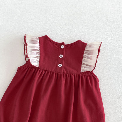 Design Summer Baby Kids Girls Fly Sleeves Color Patchwork Bodysuit