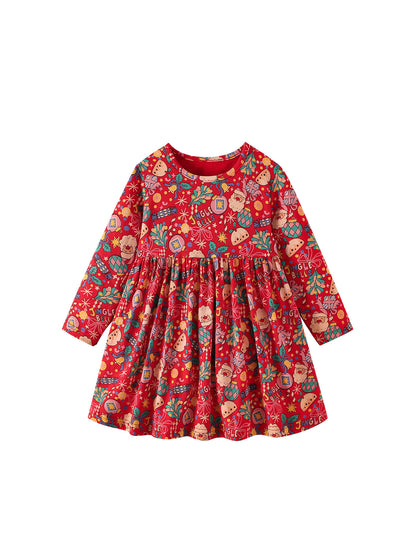MyKids-USA® Autumn Arrival Baby Kids Girls Princess Christmas Pattern Long Sleeves Dress