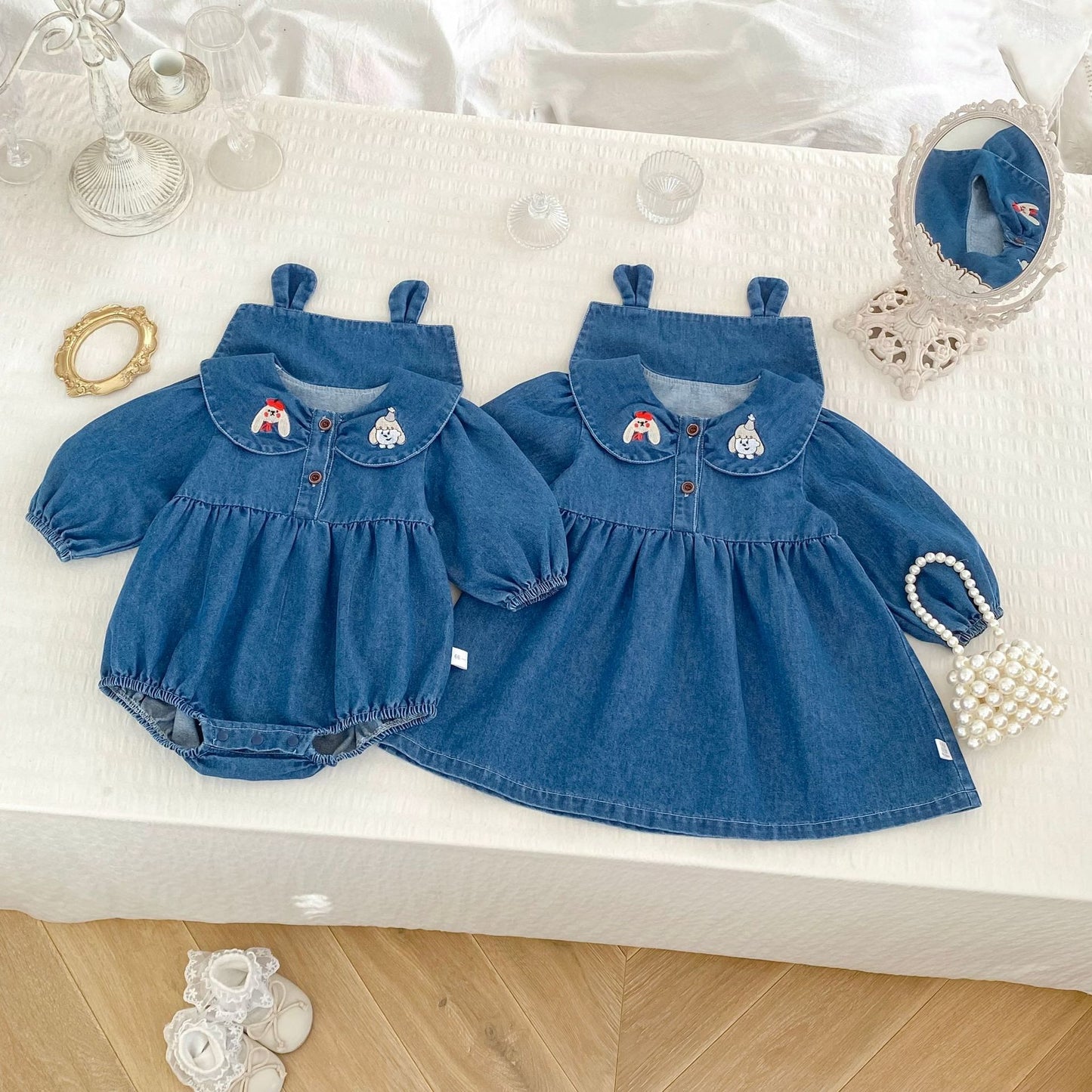 Arrival Spring and Autumn Baby Kids Girls Peter Pan Collar Denim Onesies and Dress – Princess Sister Matching Set, MyKids-USA®, Baby & Toddler Outfits, MyKids-USA -  -  -  -  -  -  - .