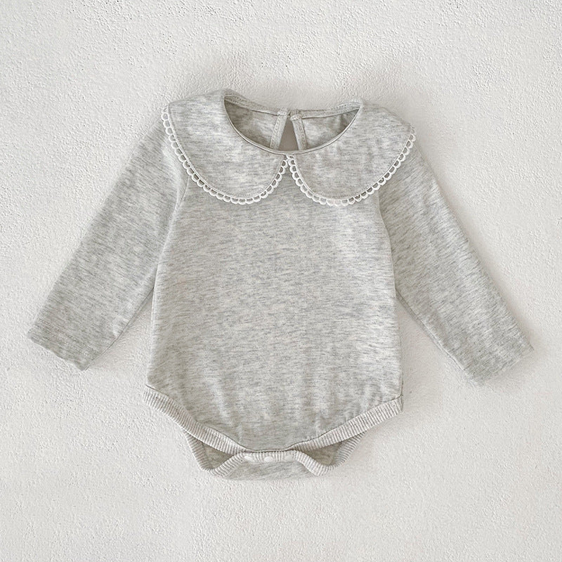 Summer Arrival Baby Girls Solid Color Lace Trim Collar Bodysuit, MyKids-USA®, Bodysuits, MyKids-USA - Size/Age - 66 (3-6M) - Color - Khaki -  -  - TR2512290902-B.