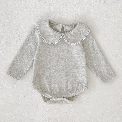 Summer Arrival Baby Girls Solid Color Lace Trim Collar Bodysuit, MyKids-USA®, Bodysuits, MyKids-USA - Size/Age - 66 (3-6M) - Color - Khaki -  -  - TR2512290902-B.