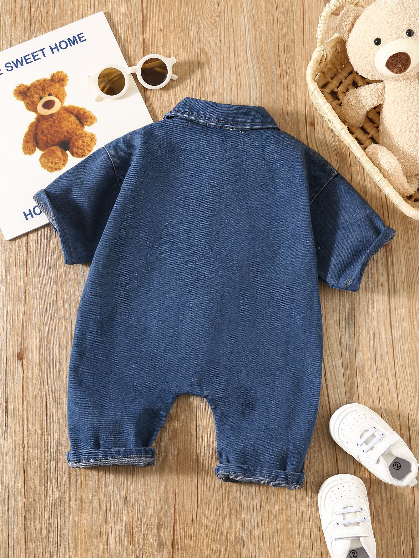Autumn and Spring Arrival Baby Casual Pocketed Denim Rompers with Turn-down Collar, MyKids-USA®, Baby & Toddler Outfits, MyKids-USA -  -  -  -  -  -  - 