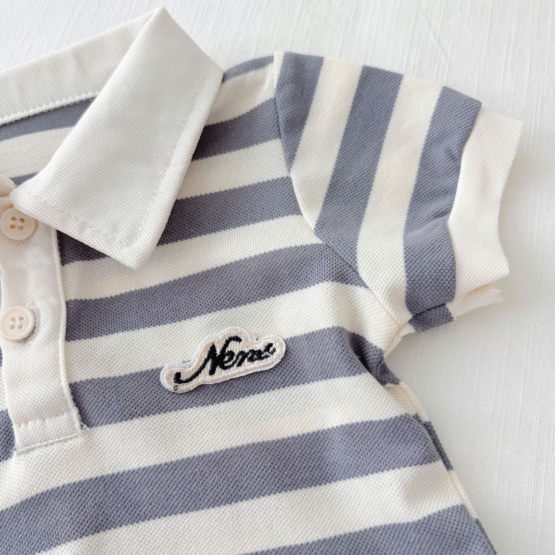 Summer Arrival Baby Unisex Casual Striped Short Sleeves Turn-down Collar Onesies, MyKids-USA®, Baby One-Pieces, MyKids-USA -  -  -  -  -  -  - 