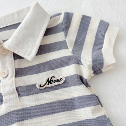 Summer Arrival Baby Unisex Casual Striped Short Sleeves Turn-down Collar Onesies, MyKids-USA®, Baby One-Pieces, MyKids-USA -  -  -  -  -  -  - 