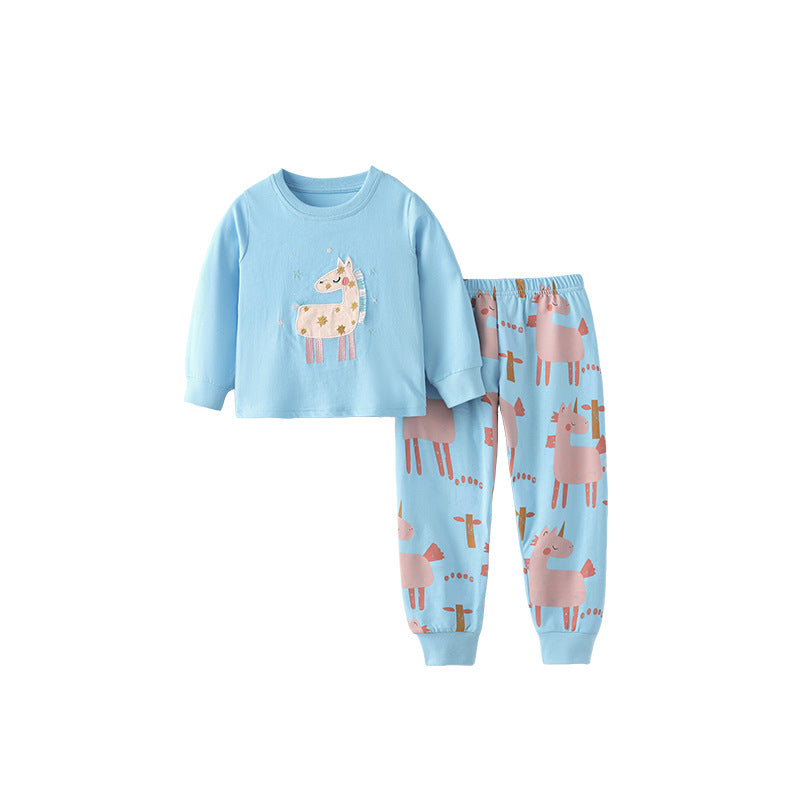 Spring and Autumn Girls Animals Cartoon Pattern Long Sleeves Top and Pants Clothing Set, MyKids-USA®, Baby & Toddler Outfits, MyKids-USA - Size/Age - 100 (2-3Y) - Color - Blue -  -  - TR2509232339-A