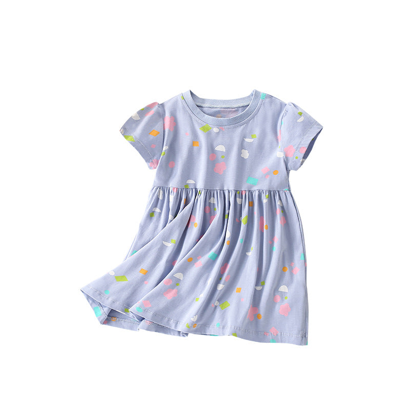 Summer Arrival Colorful Geometric Pattern Short Sleeves Cute Dress for Stylish Girls, MyKids-USA®, Baby & Toddler Dresses, MyKids-USA - Size/Age - 100 (2-3Y) - Color - Blue -  -  - TR2506131738-A