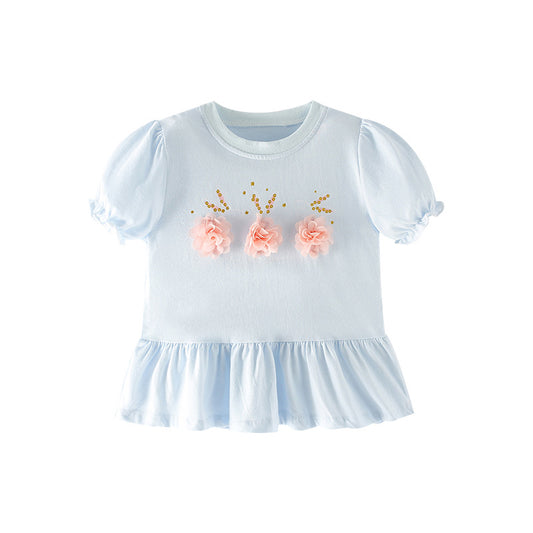 Girls’ Clothing Summer Collection – Flowers And Sequins Children’s T-Shirt Dress