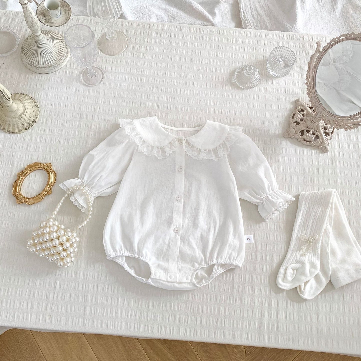 Spring Arrival Baby Girls Long Sleeves Floral Embroidered Lace Trim Collar Onesies Bodysuits, MyKids-USA®, Baby One-Pieces, MyKids-USA -  -  -  -  -  -  - 