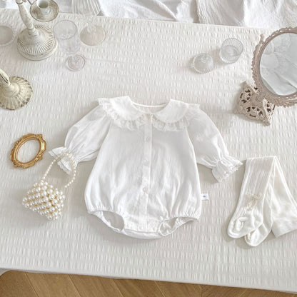 Spring Arrival Baby Girls Long Sleeves Floral Embroidered Lace Trim Collar Onesies Bodysuits, MyKids-USA®, Baby One-Pieces, MyKids-USA -  -  -  -  -  -  - 