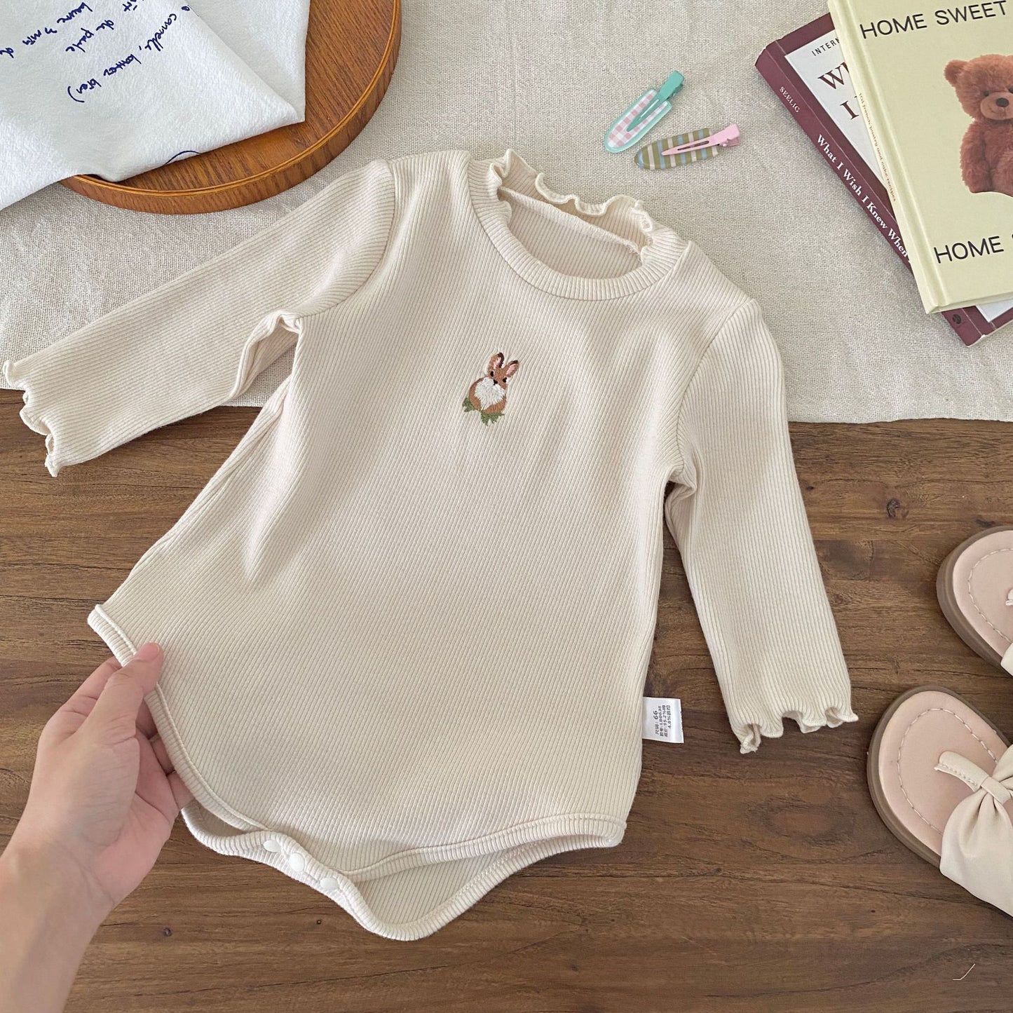 Autumn Arrival Baby Girls Long Sleeves Simple Rabbit Embroidered Onesies, MyKids-USA®, Bodysuits, MyKids-USA -  -  -  -  -  -  - 