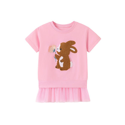Summer Girls’ Cartoon Rabbit Pattern T-shirt in European and American Style, MyKids-USA®, T-Shirts, MyKids-USA - Size/Age - 90 (12-24M) - Color - Pink -  -  - TR2604082251-A.