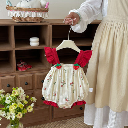 Design Summer Baby Kids Girls Sleeveless Fruits Pattern Strap Bodysuit, MyKids-USA®, Baby & Children's One-Pieces, MyKids-USA - Size/Age - 66 (3-6M) - Color - Red -  -  - TR2604082346-A.