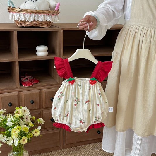 Design Summer Baby Kids Girls Sleeveless Fruits Pattern Strap Bodysuit, MyKids-USA®, Baby & Children's One-Pieces, MyKids-USA - Size/Age - 66 (3-6M) - Color - Red -  -  - TR2604082346-A.